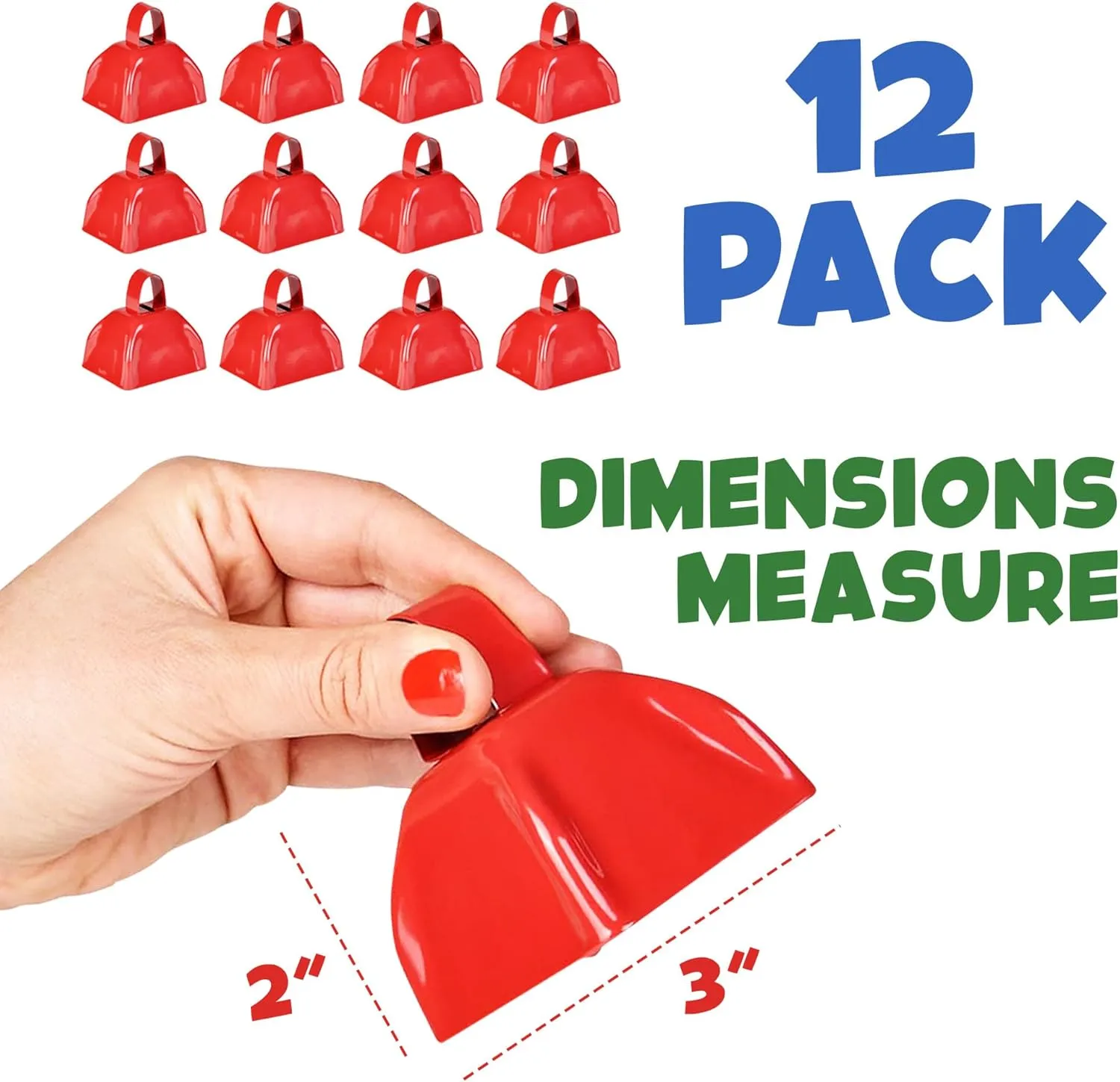 Metal Cowbells - 12 Pack, 3 Inch Red Cow Bells for Sporting Events, Cheering, Spirit, Loud Cow Bell Ideal Hand Percussion Cowbells Noise Makers for Sporting Events, Football Games, and Celebrations