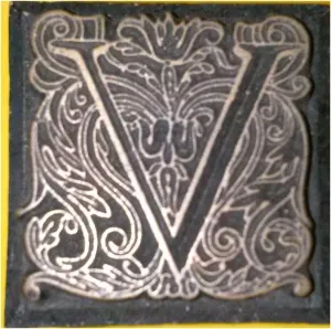 Metal Stamp "V" for Sealing Wax Medieval Floral Paisley Design 7/8" x 7/8"