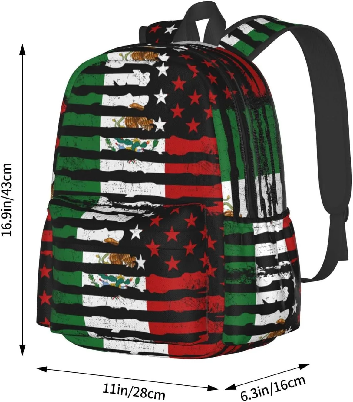 Mexican American Pride Usa Flag Mexico Roots Laptop Commuter Backpack Shoulder Bag Casual Back Pack Daypack Bags With Side Pockets For Work Travel Daily Use