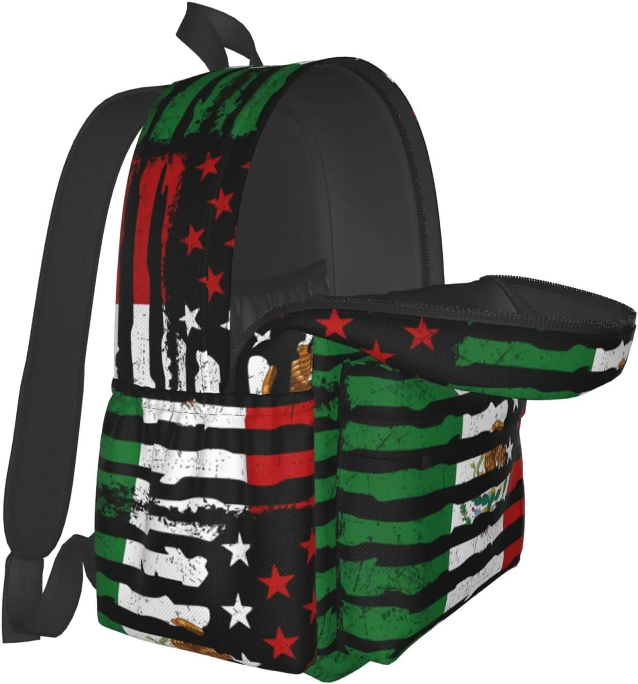 Mexican American Pride Usa Flag Mexico Roots Laptop Commuter Backpack Shoulder Bag Casual Back Pack Daypack Bags With Side Pockets For Work Travel Daily Use