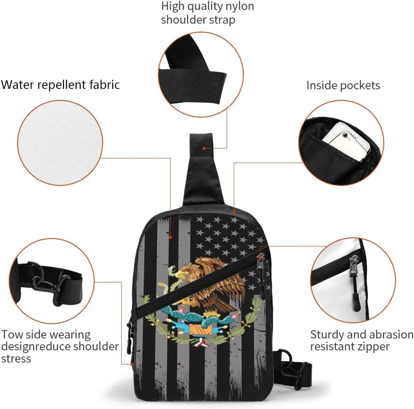 Mexican Flag Crossbody Bag Portable Sling Bags Foldable Chest Daypack Reusable Sports Shoulder Backpack Diagonally Casual Rucksack Travel Bag