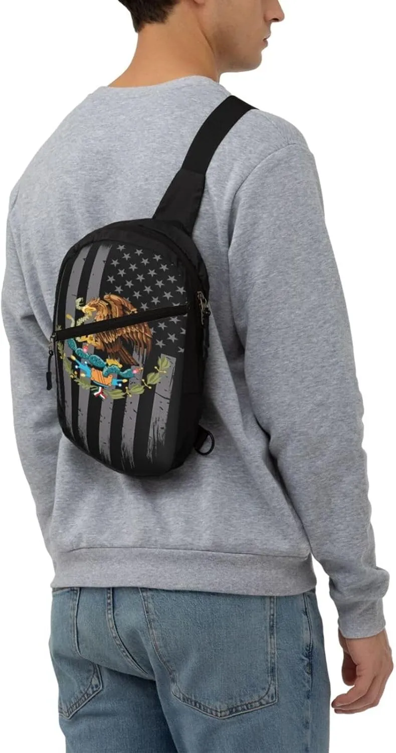 Mexican Flag Crossbody Bag Portable Sling Bags Foldable Chest Daypack Reusable Sports Shoulder Backpack Diagonally Casual Rucksack Travel Bag