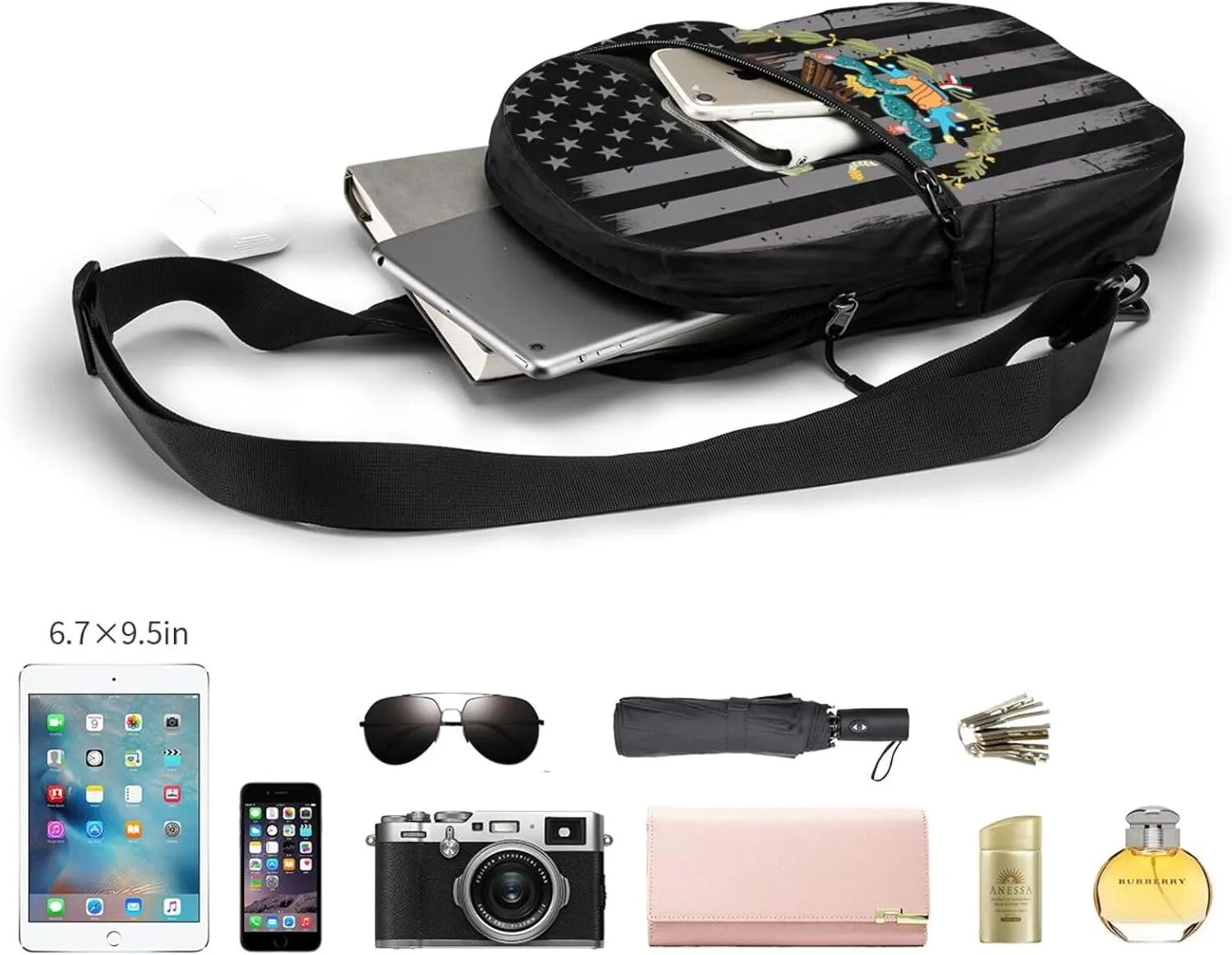 Mexican Flag Crossbody Bag Portable Sling Bags Foldable Chest Daypack Reusable Sports Shoulder Backpack Diagonally Casual Rucksack Travel Bag