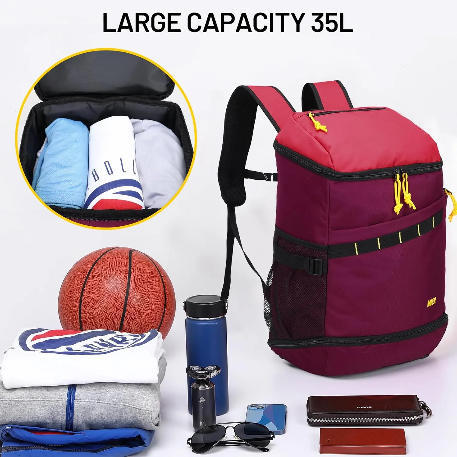 MIER Basketball Backpack Soccer Bag with Shoes/Ball Compartment, Large Sports Back Pack Equipment Bag for Men Women Athletes, 35L