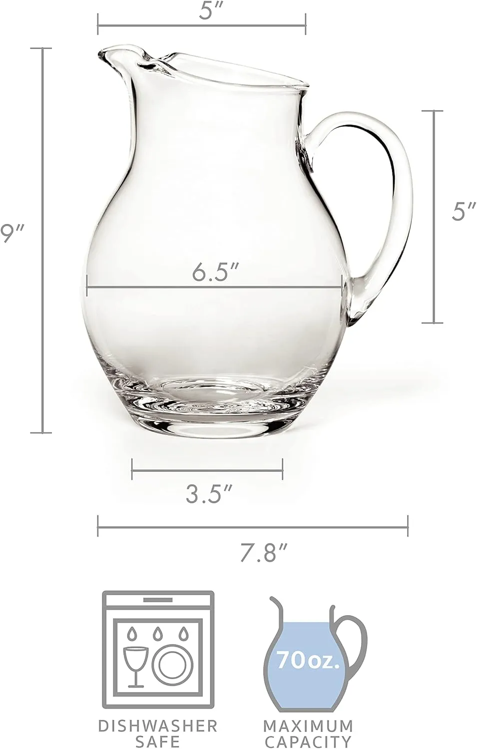 Mikasa 5136551 Napoli Glass Beverage Pitcher Clear, 70 Ounce