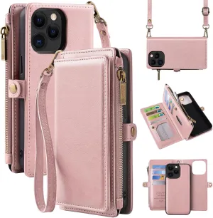 MInCYB for iPhone 14 Pro Wallet Case with Card Holder (12 Card Slots) - PU Leather Case for Women & Men, Wireless Charging, Detachable Magnetic, Crossbody Strap, Shockproof Protective Phone Cover.