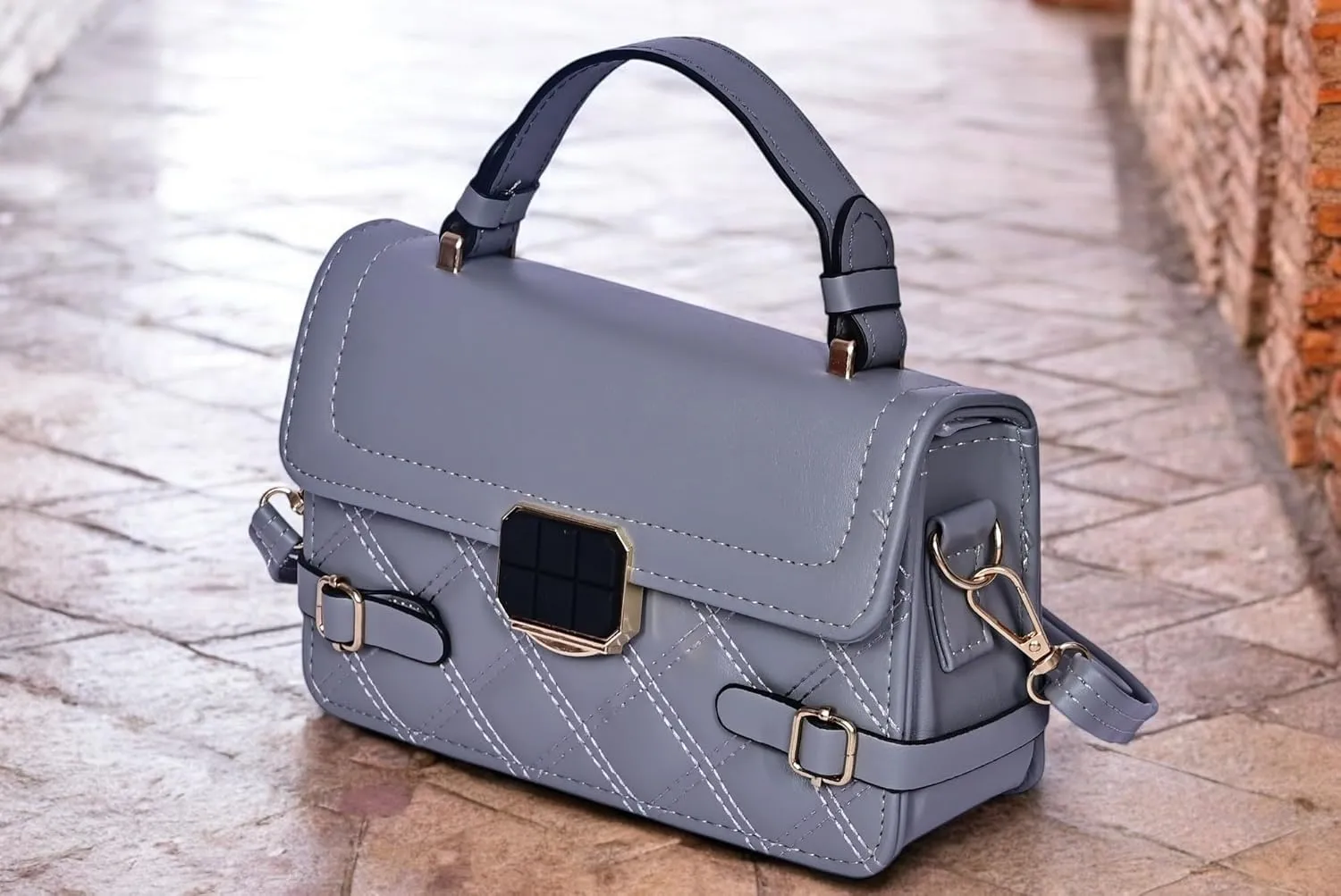 Mini Quilted Crossbody Bag for Women – PU Leather Small Purse with Top Handle & Strap – Trendy Shoulder Handbag for Daily Use