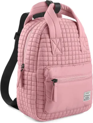 Mini Quilted Puffer Backpack for Women,Lightweight Puffy Bookbag,Small Casual Daypack for Ladies,Pink