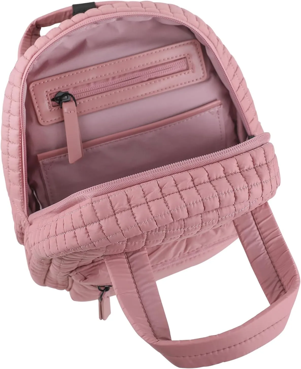 Mini Quilted Puffer Backpack for Women,Lightweight Puffy Bookbag,Small Casual Daypack for Ladies,Pink