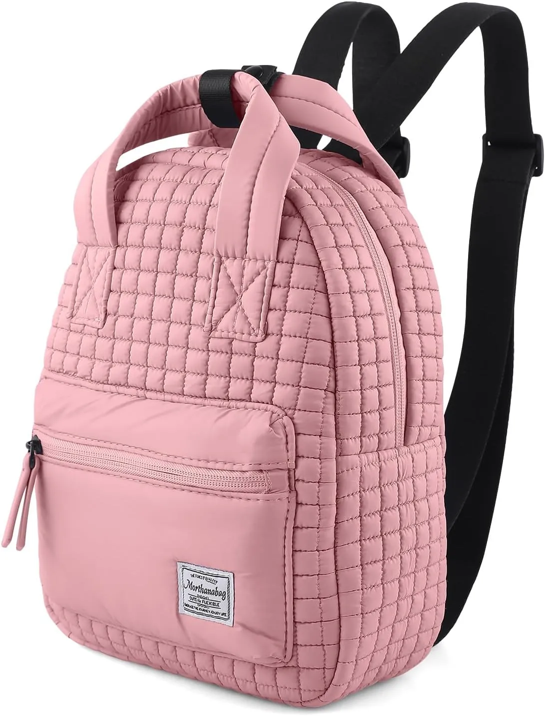 Mini Quilted Puffer Backpack for Women,Lightweight Puffy Bookbag,Small Casual Daypack for Ladies,Pink