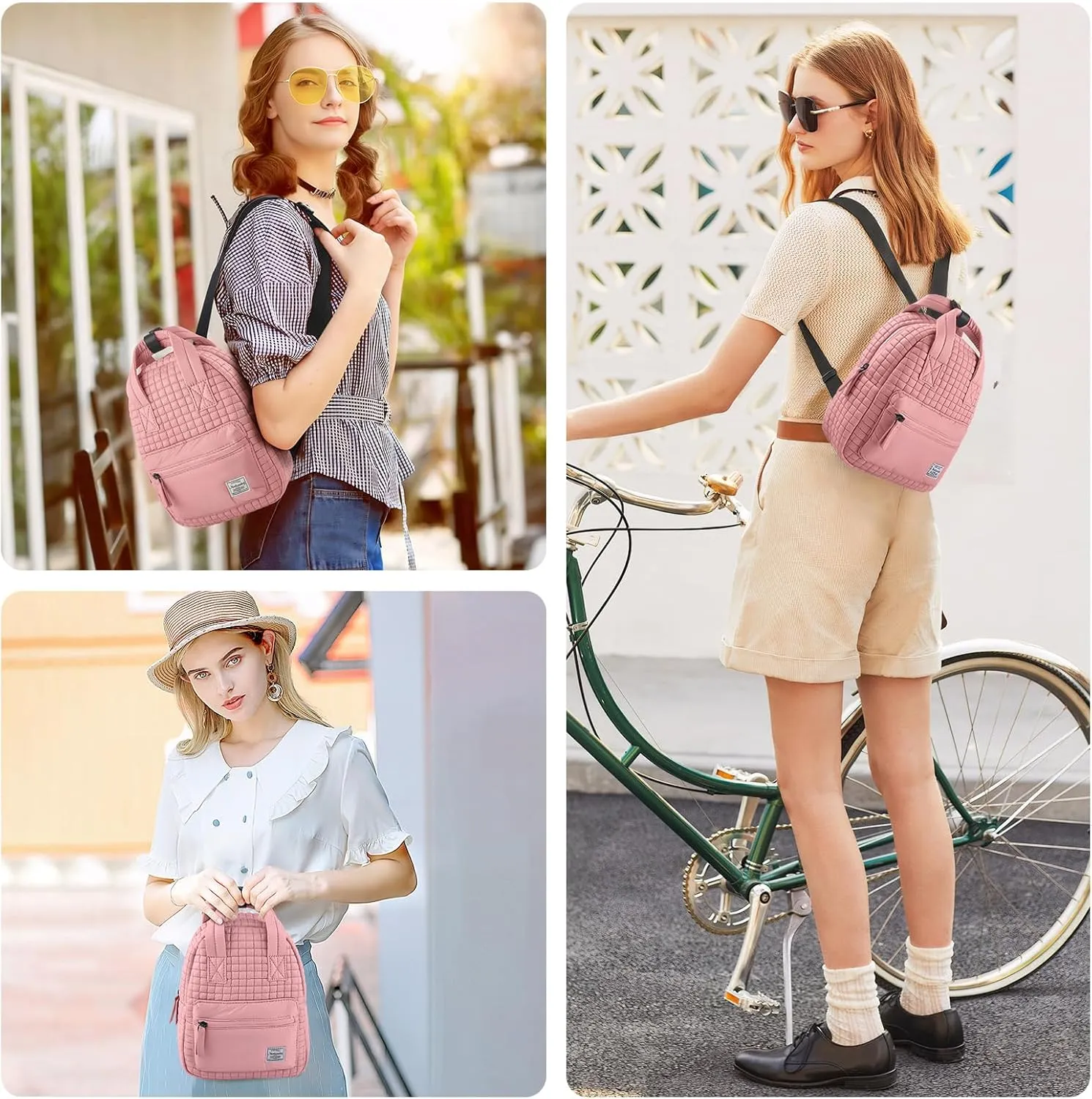 Mini Quilted Puffer Backpack for Women,Lightweight Puffy Bookbag,Small Casual Daypack for Ladies,Pink