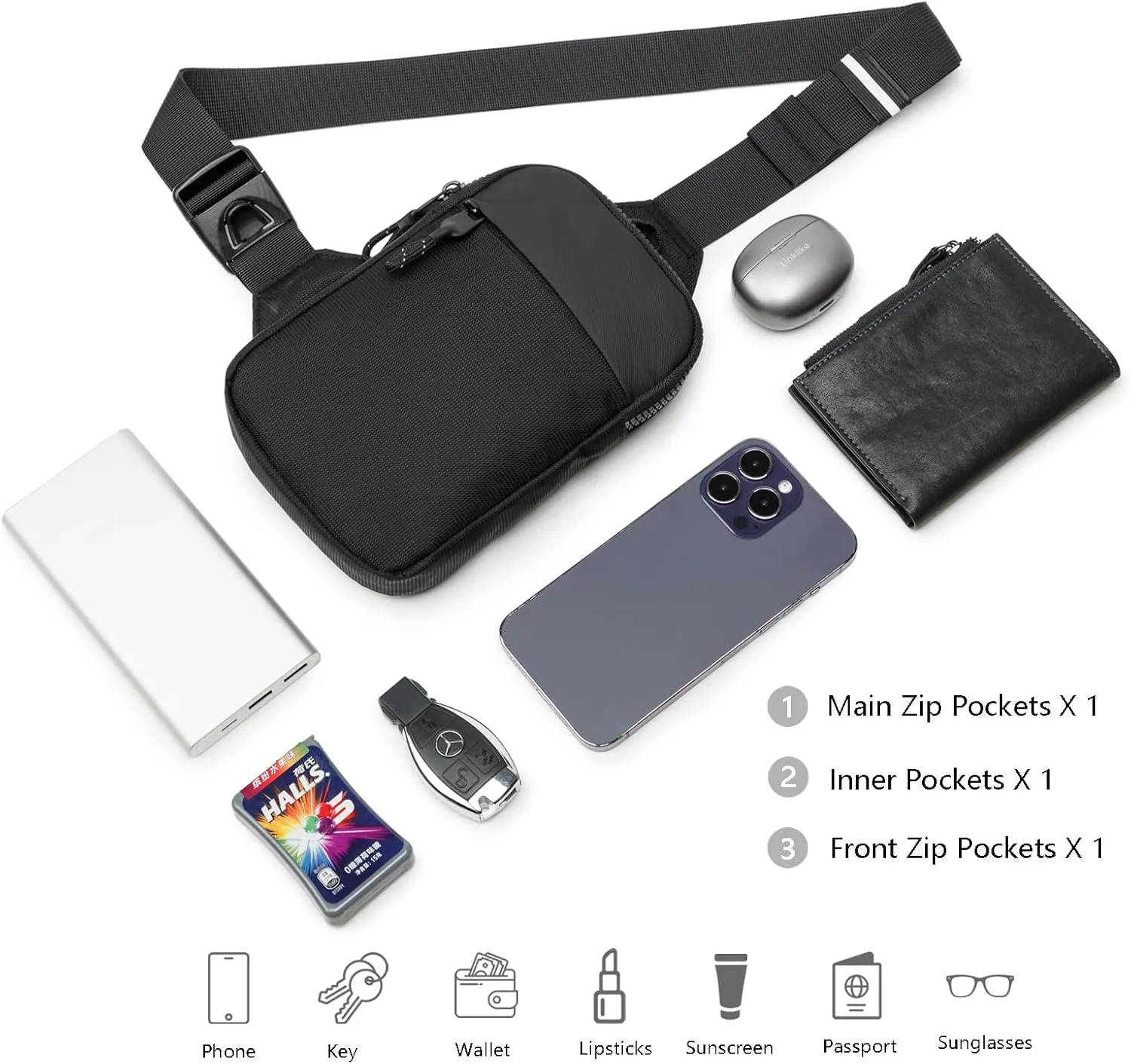 Mini Sling Bag for Men Women, Crossbody Waterproof Trendy Shoulder Cell Phone Chest Bag for Travel Work Gym