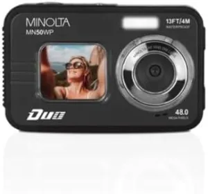 Minolta 48MP Underwater Digital Camera – 5K Ultra HD Video, Autofocus, 16x Digital Zoom, Dual LCD Screens, Selfie Front Screen, Waterproof to 13ft, Rechargeable Battery, 32GB Card (Black)