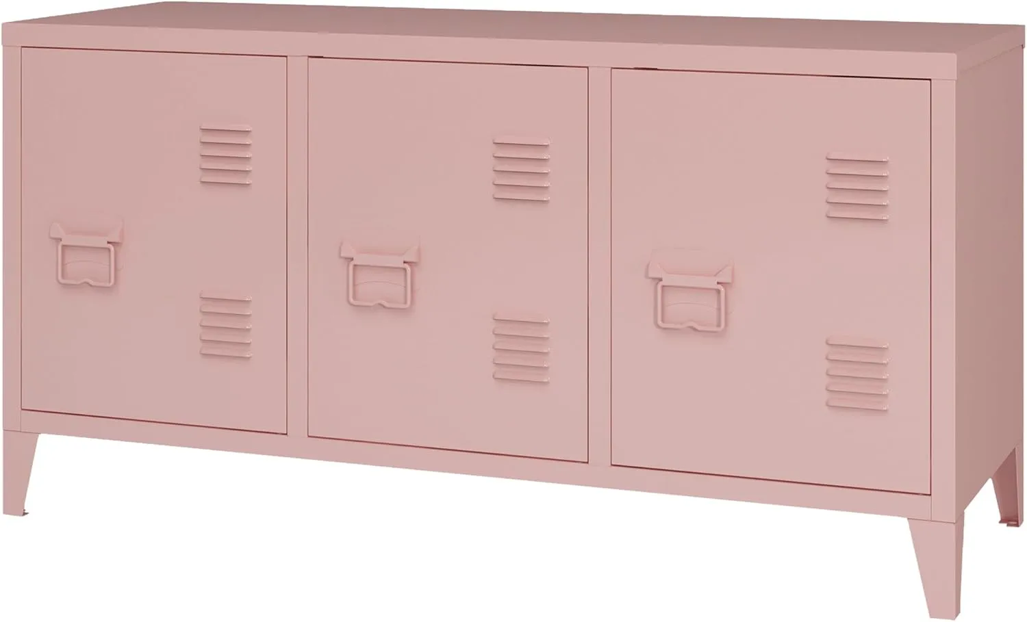 MIOCASA TV Stand Metal TV Table with Storage Steel 3 Door Locker Cabinet for Living Room (Pink)