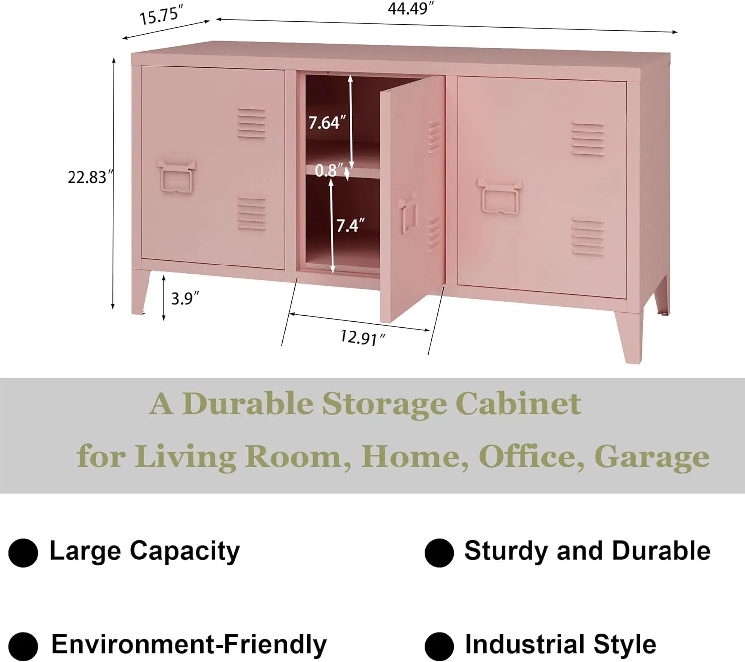 MIOCASA TV Stand Metal TV Table with Storage Steel 3 Door Locker Cabinet for Living Room (Pink)