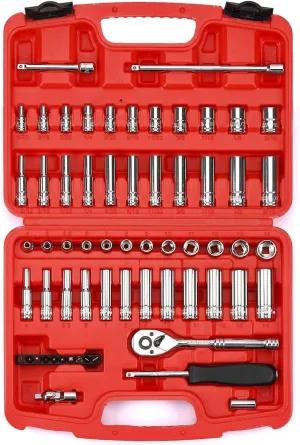 MIXPOWER 62-Piece 1/4-Inch Dr. Master Socket Set with Ratchets,Universal Joint, Extensions with 1/4'' Dr. Bits Set, SAE/Metric 6-Point 5/32-Inch - 9/16-Inch, 4 mm - 14 mm, CR-V Socket
