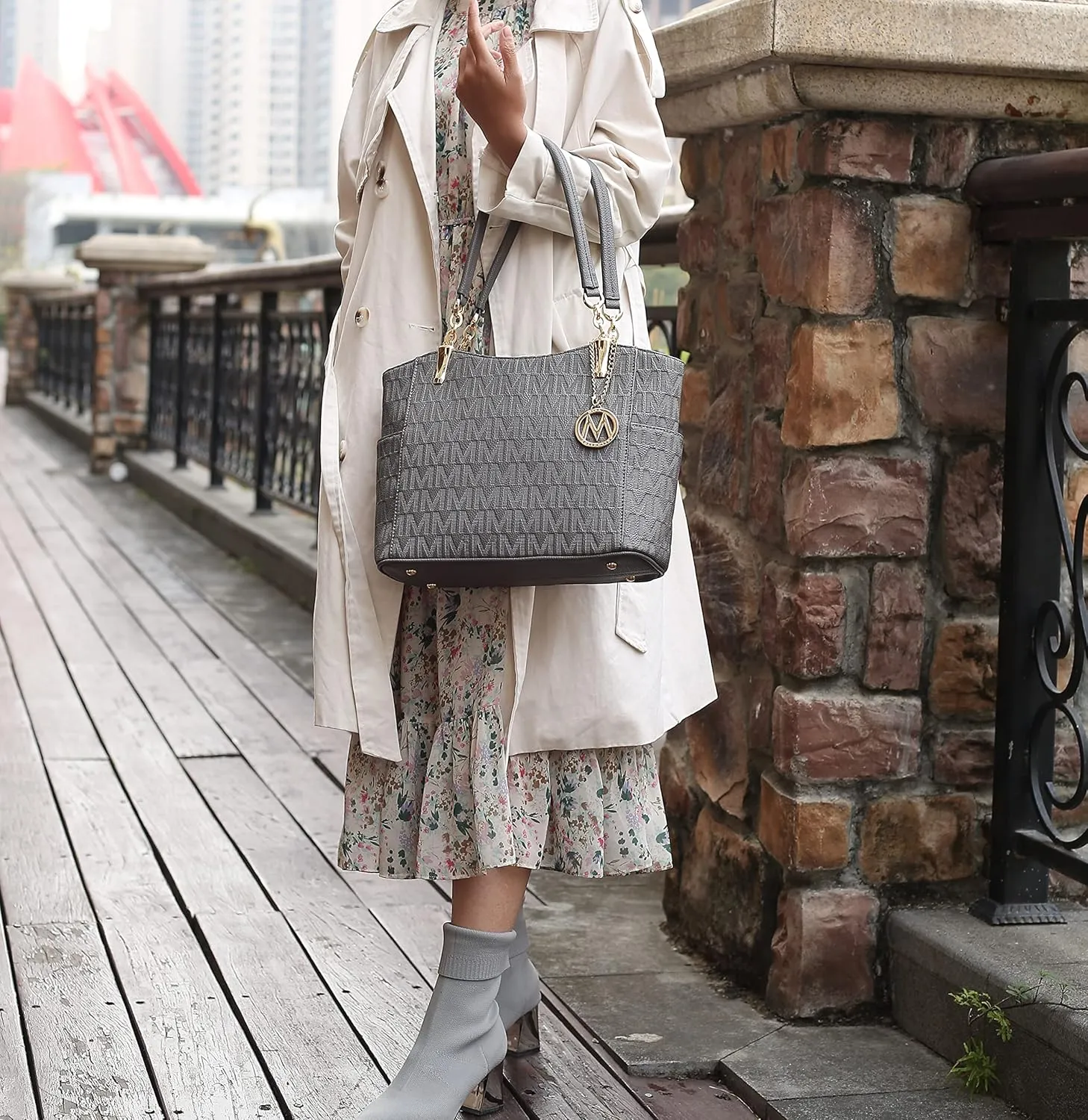 MKF Collection Signature Tote Bag for Women, Shoulder bag Vegan Leather Top-Handle Handbag Purse