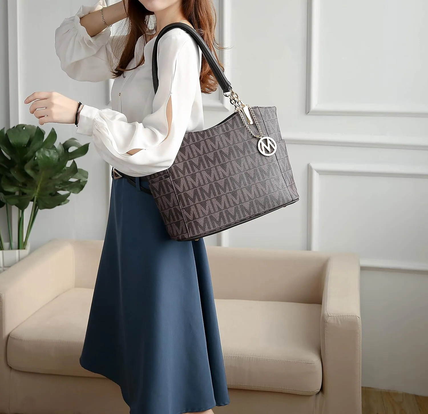 MKF Collection Signature Tote Bag for Women, Shoulder bag Vegan Leather Top-Handle Handbag Purse