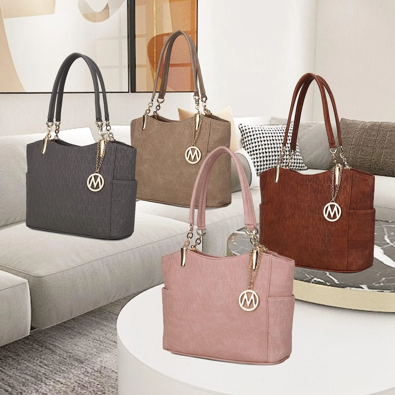 MKF Collection Signature Tote Bag for Women, Shoulder bag Vegan Leather Top-Handle Handbag Purse