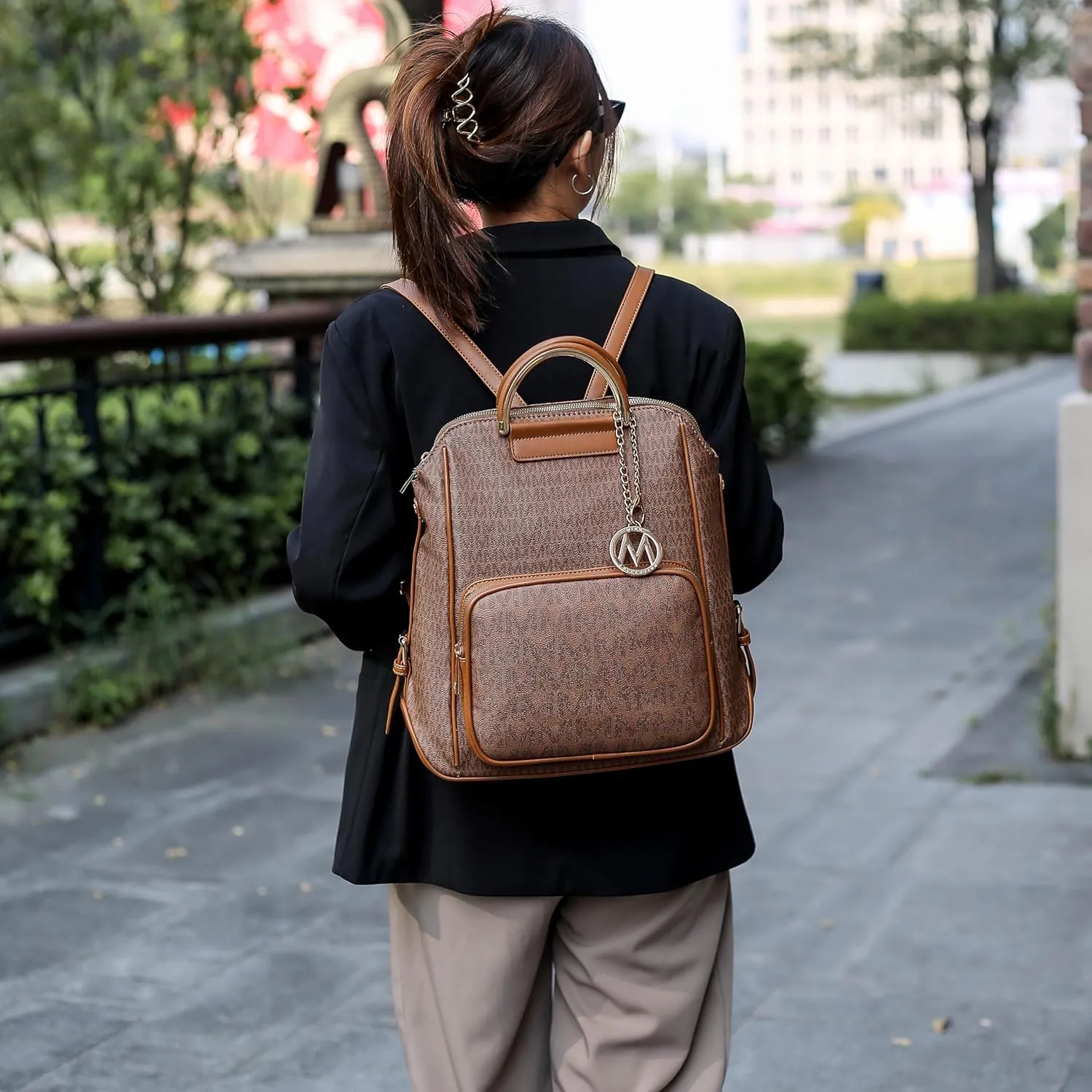 MKF Collection Signature Women Backpack, Vegan Leather Travel Bag Top-Handle Fashion Business Work Bag by Mia K