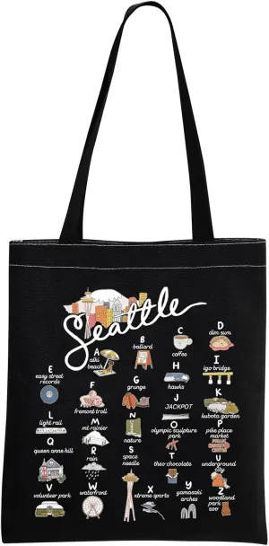 MNIGIU Seattle Canvas Tote Bag - Welcome to Seattle Beach Reusable Shopping Bag