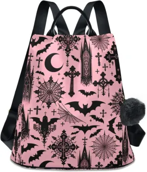 MNSRUU Women Backpack Purse Black Gothic Moon Spider Webs and Bats Backpack for Women Anti-theft Shoulder Bag Carry On Backpack Lightweight Rucksack Fashion Travel Ladies Bags