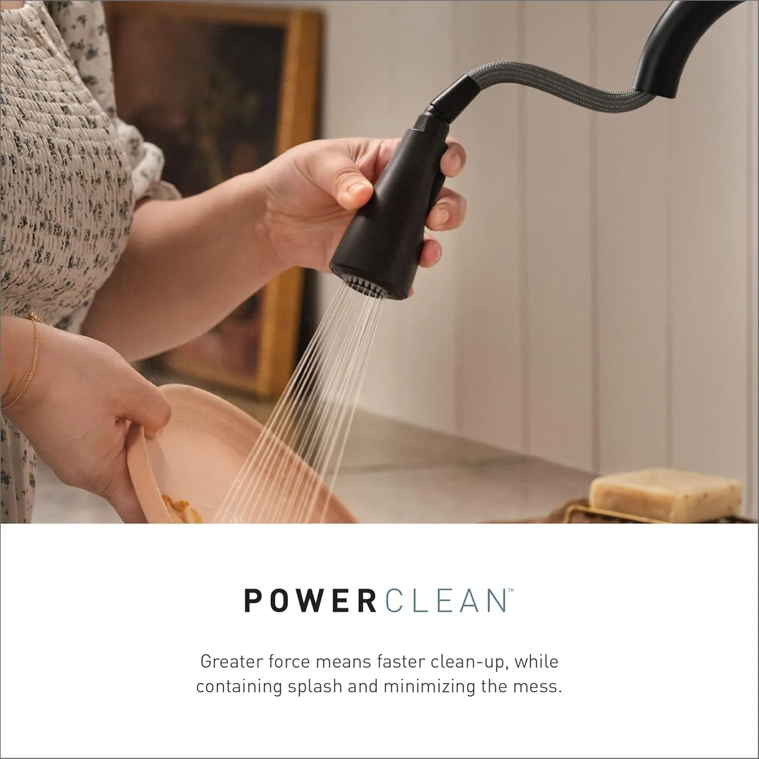 Moen Essie Chrome One-Handle High Arc Pre-Rinse Spring Pulldown Kitchen Faucet with Power Clean, 87814