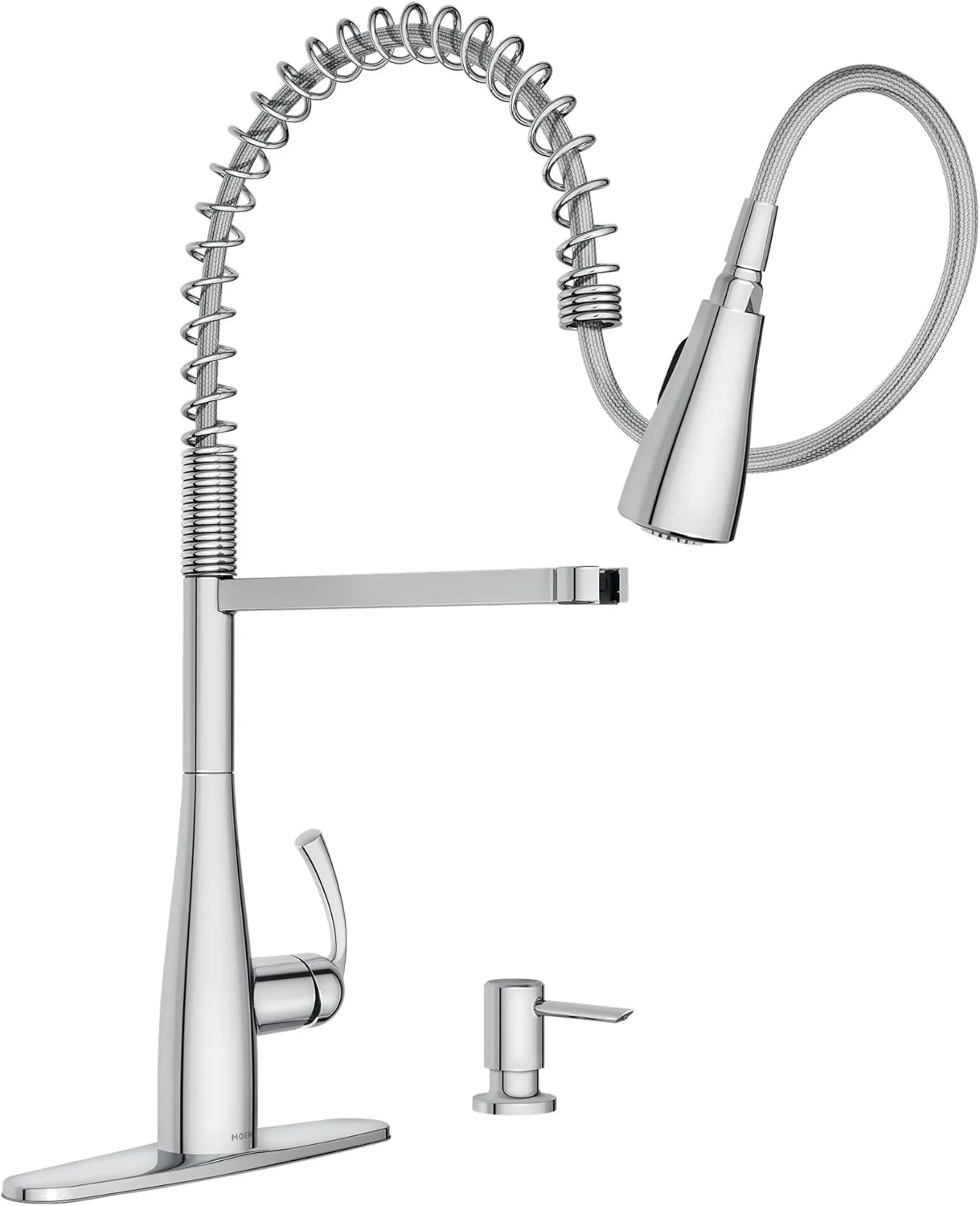 Moen Essie Chrome One-Handle High Arc Pre-Rinse Spring Pulldown Kitchen Faucet with Power Clean, 87814
