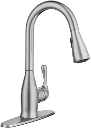 Moen Kaden Spot Resist Stainless One-Handle Transitional Kitchen Pulldown Faucet with Reflex and Power Clean Spray Technology, 87966SRS