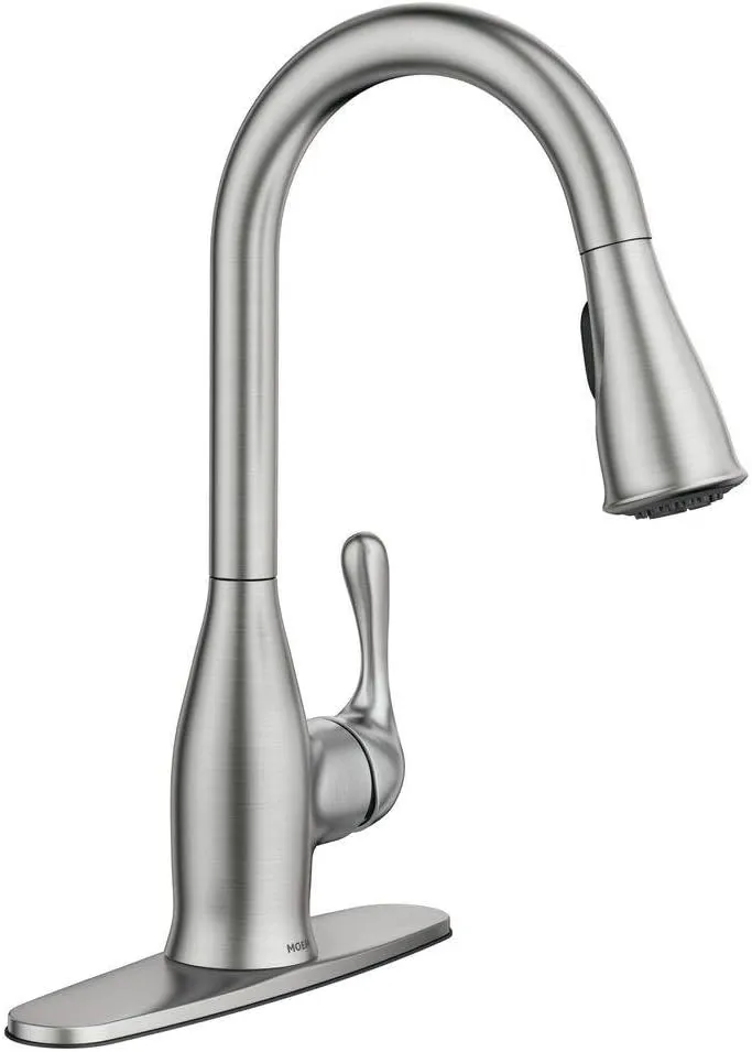 Moen Kaden Spot Resist Stainless One-Handle Transitional Kitchen Pulldown Faucet with Reflex and Power Clean Spray Technology, 87966SRS