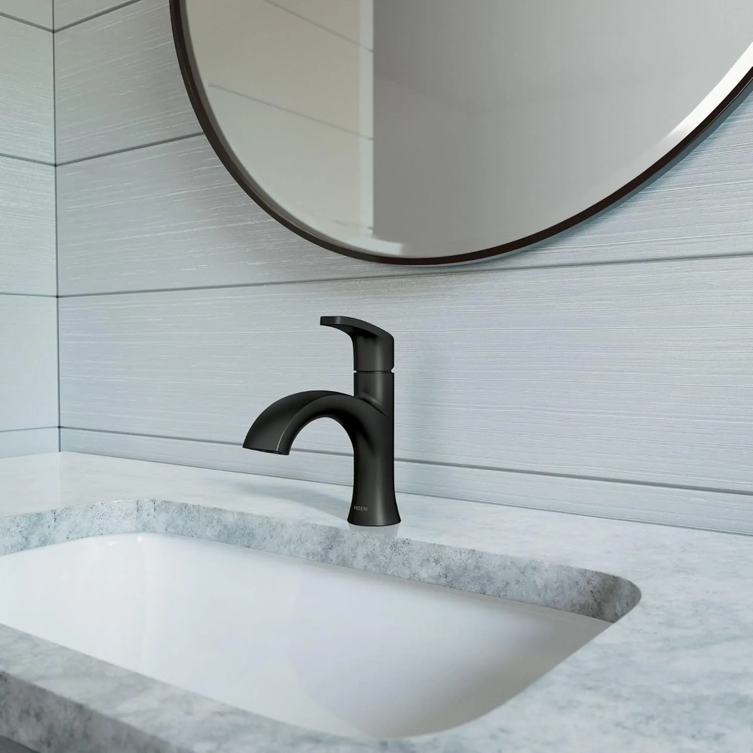Moen Karis Black Matte One-Handle Single Hole Bathroom Sink Faucet with Optional Deckplate, 84346BL