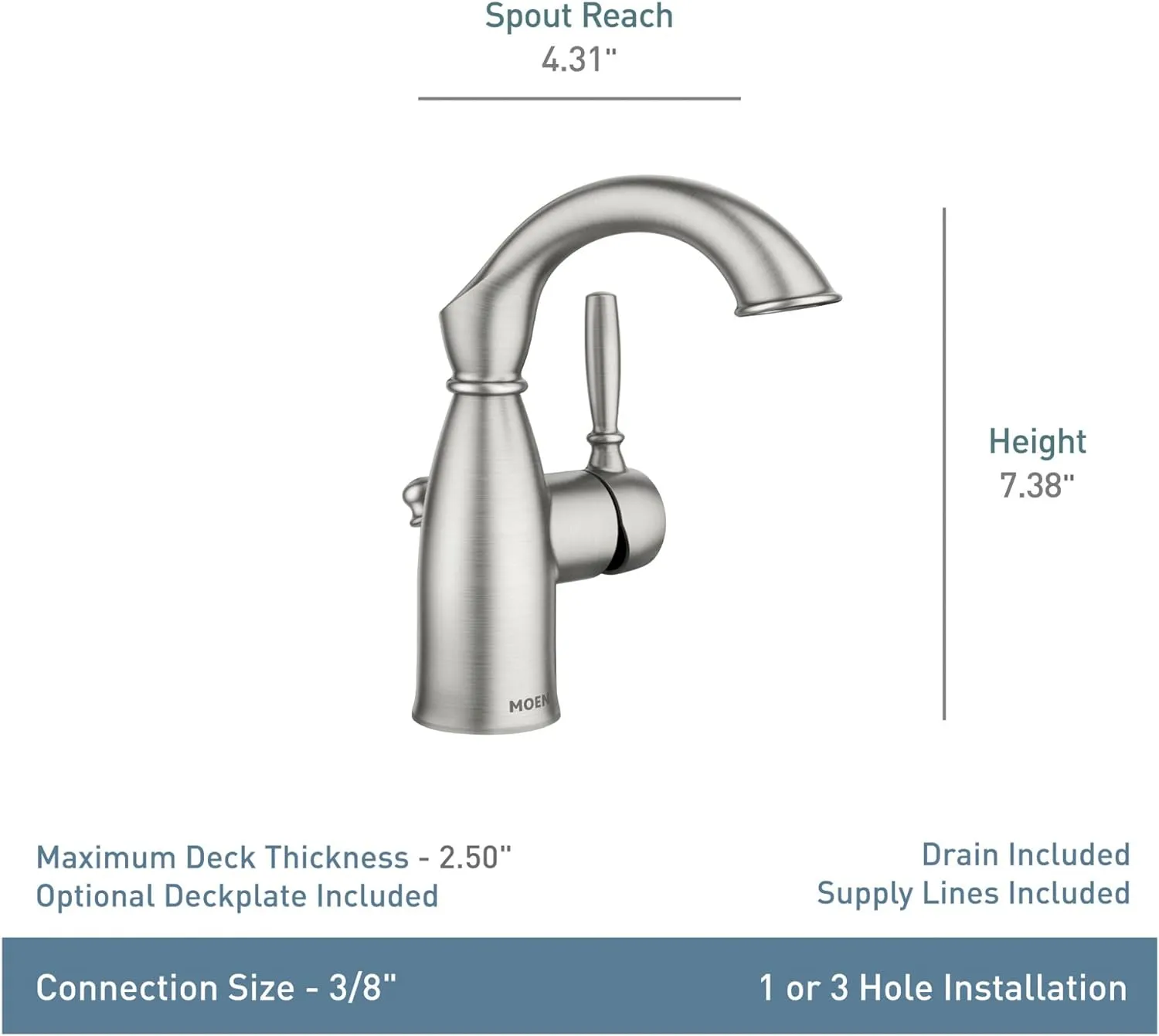 Moen Sarona Mediterranean Bronze One-Handle Single Hole Rustic Farmhouse Bathroom Faucet with Optional Deckplate, Traditional Bathroom Sink Faucet and Drain Assembly, 84144BRB
