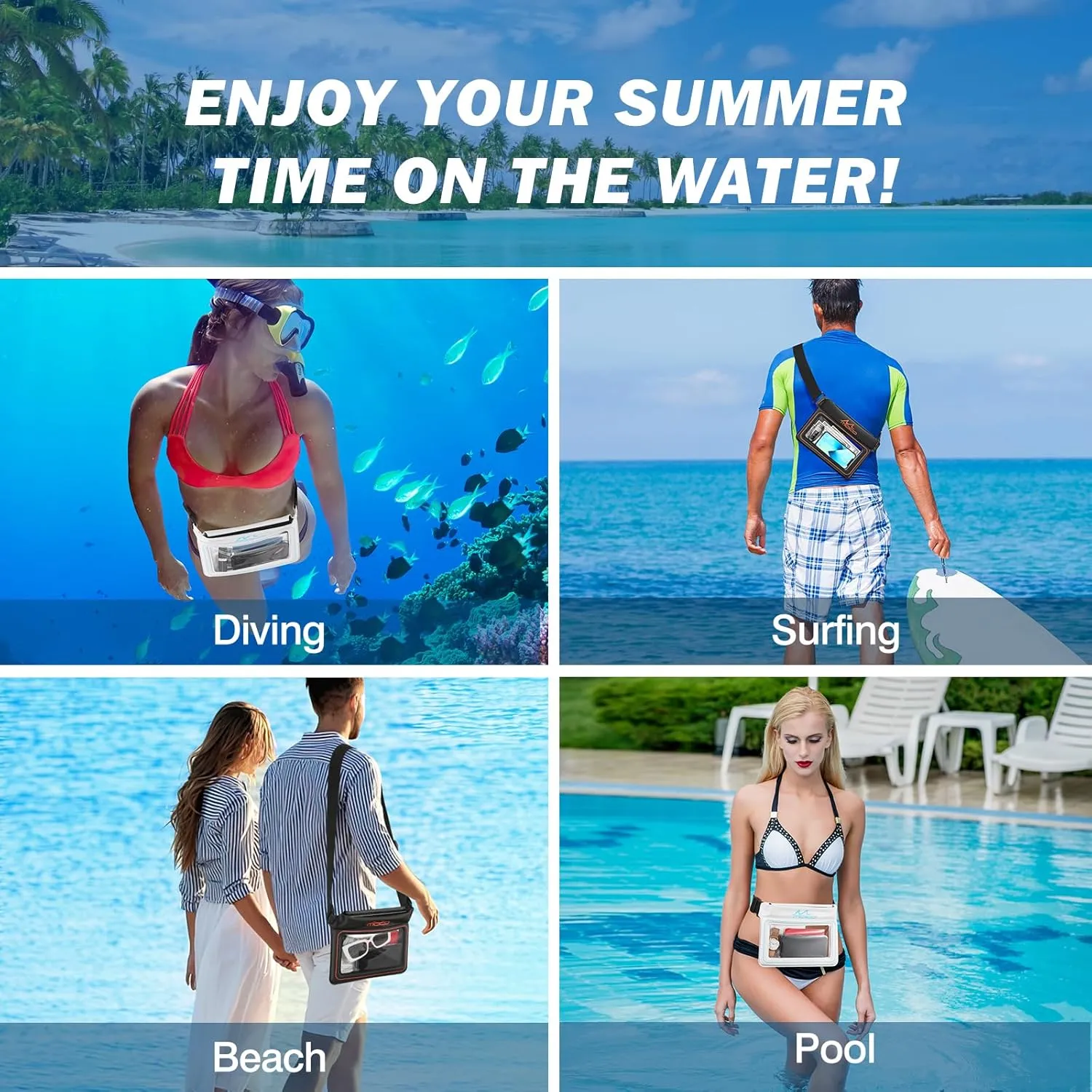 MoKo Waterproof Phone Pouch Pack, Floating Large Capacity Dry Bag for Kayaking Snorkeling Swimming, Compatible with iPhone 15 14 13 12 11 Pro Max X/Xr/Xs Max, Galaxy S23 Ultra/Note 20 Ultra, Black