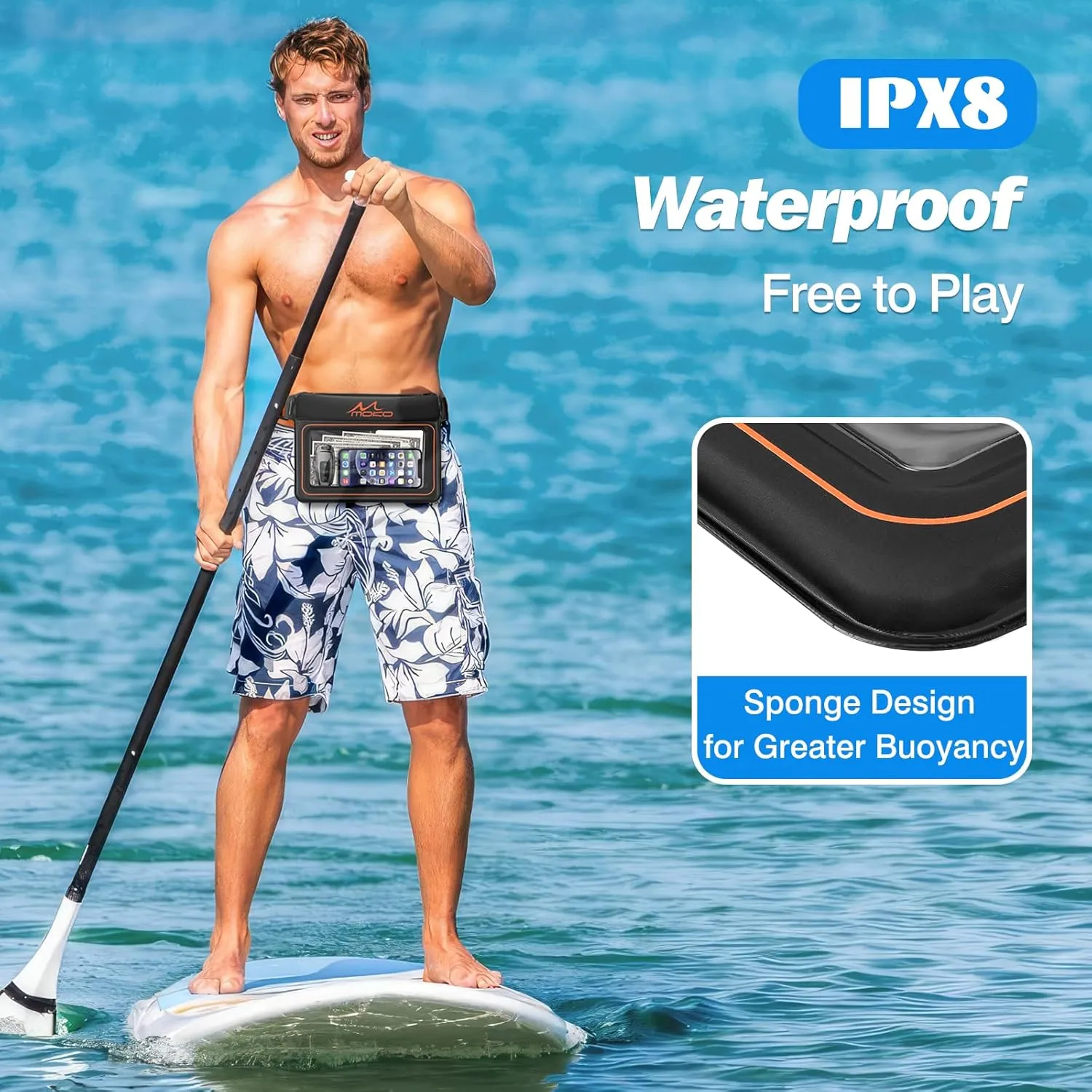MoKo Waterproof Phone Pouch Pack, Floating Large Capacity Dry Bag for Kayaking Snorkeling Swimming, Compatible with iPhone 15 14 13 12 11 Pro Max X/Xr/Xs Max, Galaxy S23 Ultra/Note 20 Ultra, Black