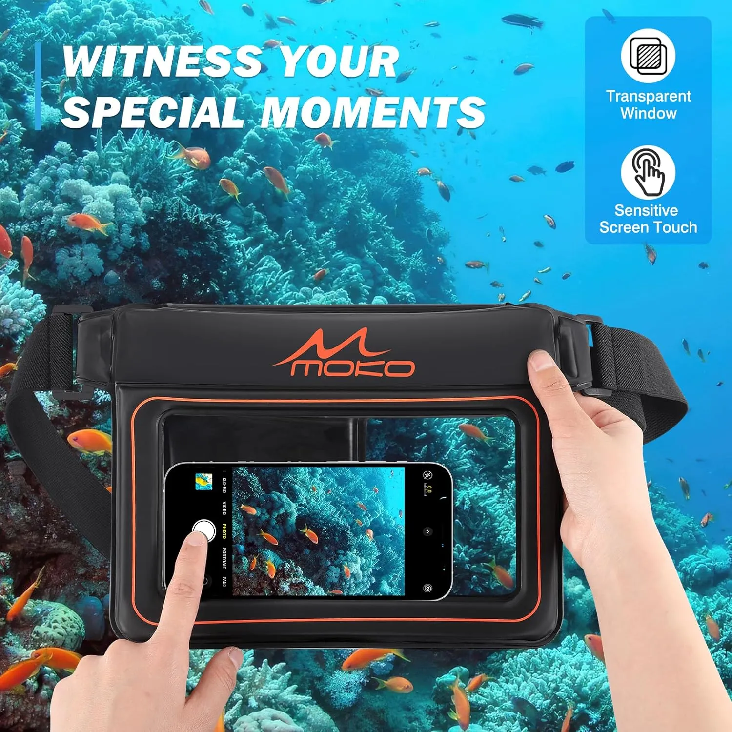 MoKo Waterproof Phone Pouch Pack, Floating Large Capacity Dry Bag for Kayaking Snorkeling Swimming, Compatible with iPhone 15 14 13 12 11 Pro Max X/Xr/Xs Max, Galaxy S23 Ultra/Note 20 Ultra, Black