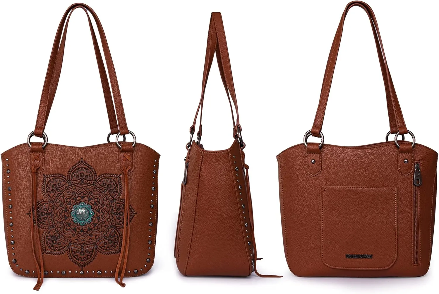 Montana West Western Tooling Tote Bag with Wallet Set for Women Vintage Studded Top Handle Shoulder Handbag
