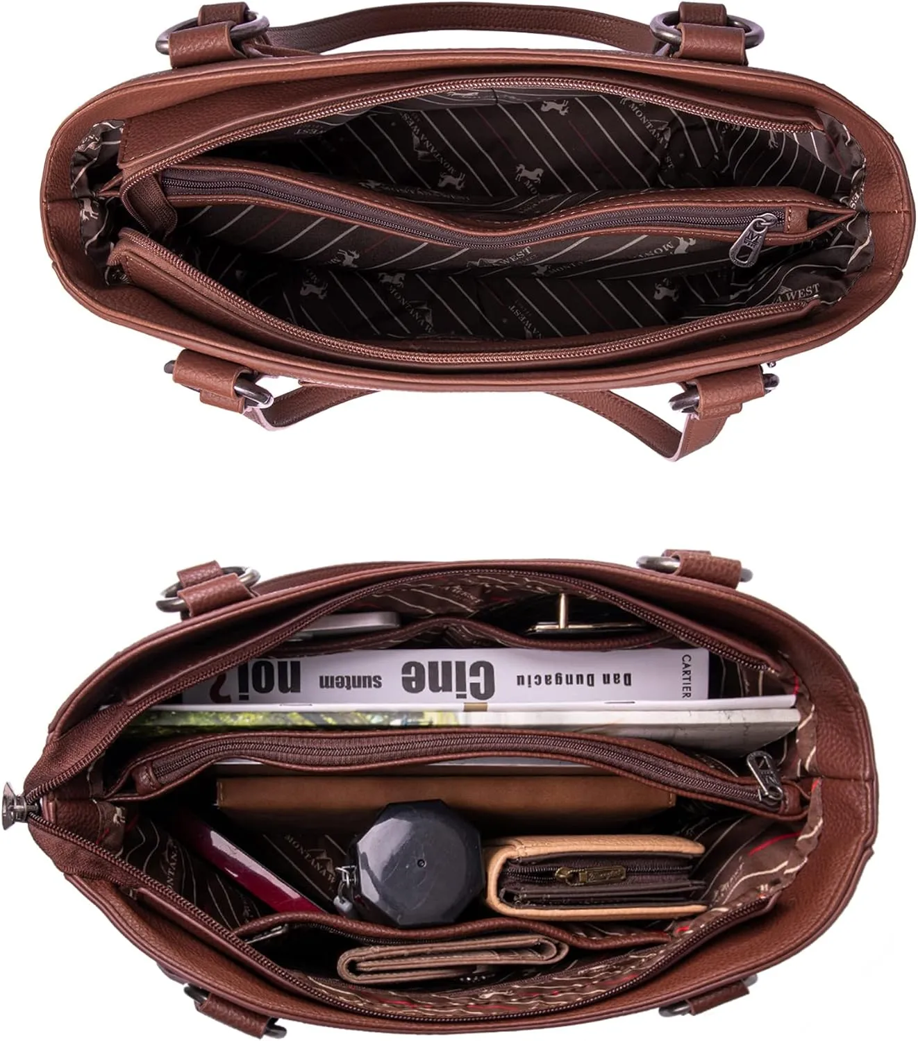 Montana West Western Tooling Tote Bag with Wallet Set for Women Vintage Studded Top Handle Shoulder Handbag