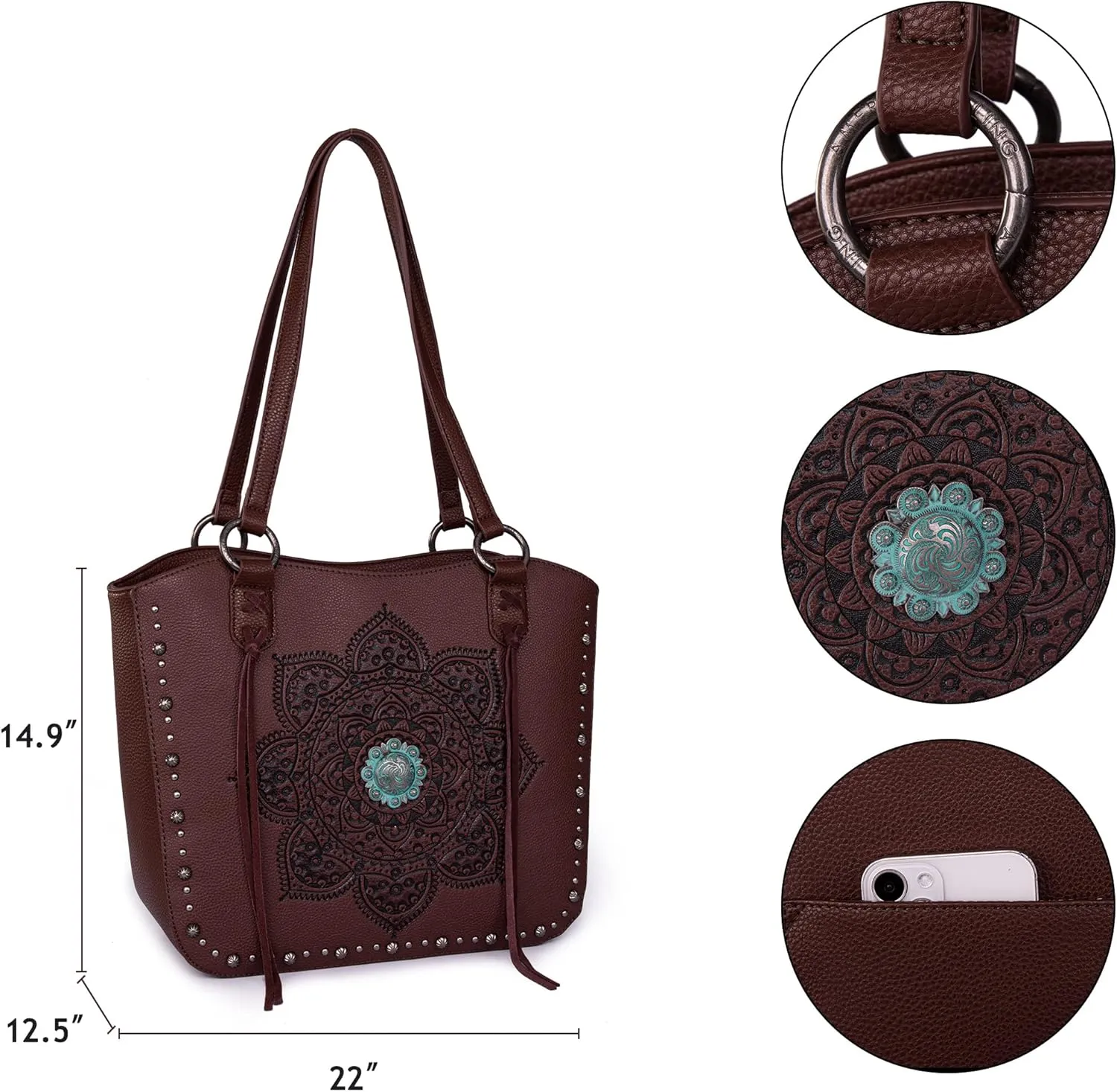 Montana West Western Tooling Tote Bag with Wallet Set for Women Vintage Studded Top Handle Shoulder Handbag