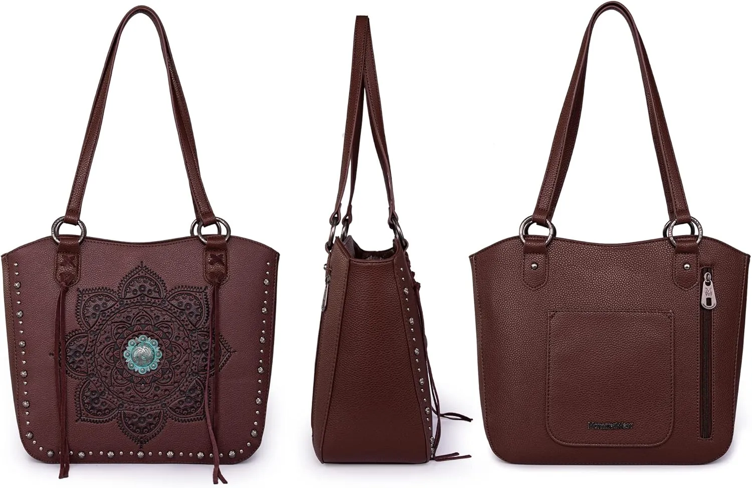 Montana West Western Tooling Tote Bag with Wallet Set for Women Vintage Studded Top Handle Shoulder Handbag