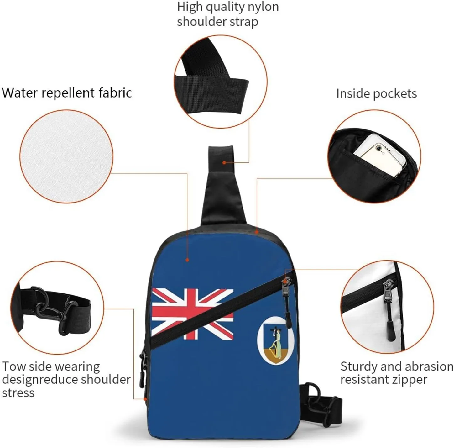 Montserrat Flag Crossbody Bag Portable Sling Bags Foldable Chest Daypack Reusable Sports Shoulder Backpack Diagonally Casual Rucksack Travel Bag