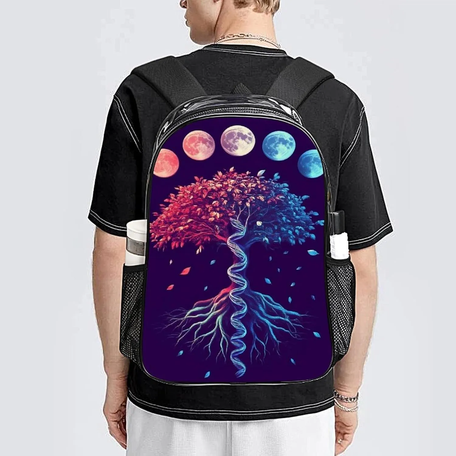 Moon Phase Dna Tree Art Daypack Lightweight Multipurpose Anti-Theft Shoulder Bag Large Capacity Laptop Book Bag Rucksack Transparent Bag