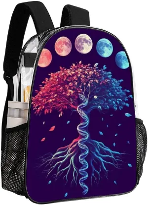 Moon Phase Dna Tree Art Daypack Lightweight Multipurpose Anti-Theft Shoulder Bag Large Capacity Laptop Book Bag Rucksack Transparent Bag