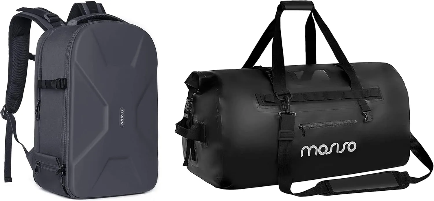 MOSISO Camera Backpack & 60L Waterproof Travel Dry Duffel Bag, Photography Camera Bag 15-16 inch Waterproof Hardshell Case with Tripod Holder&Laptop Compartment Compatible with Canon/Nikon/Sony, Gray