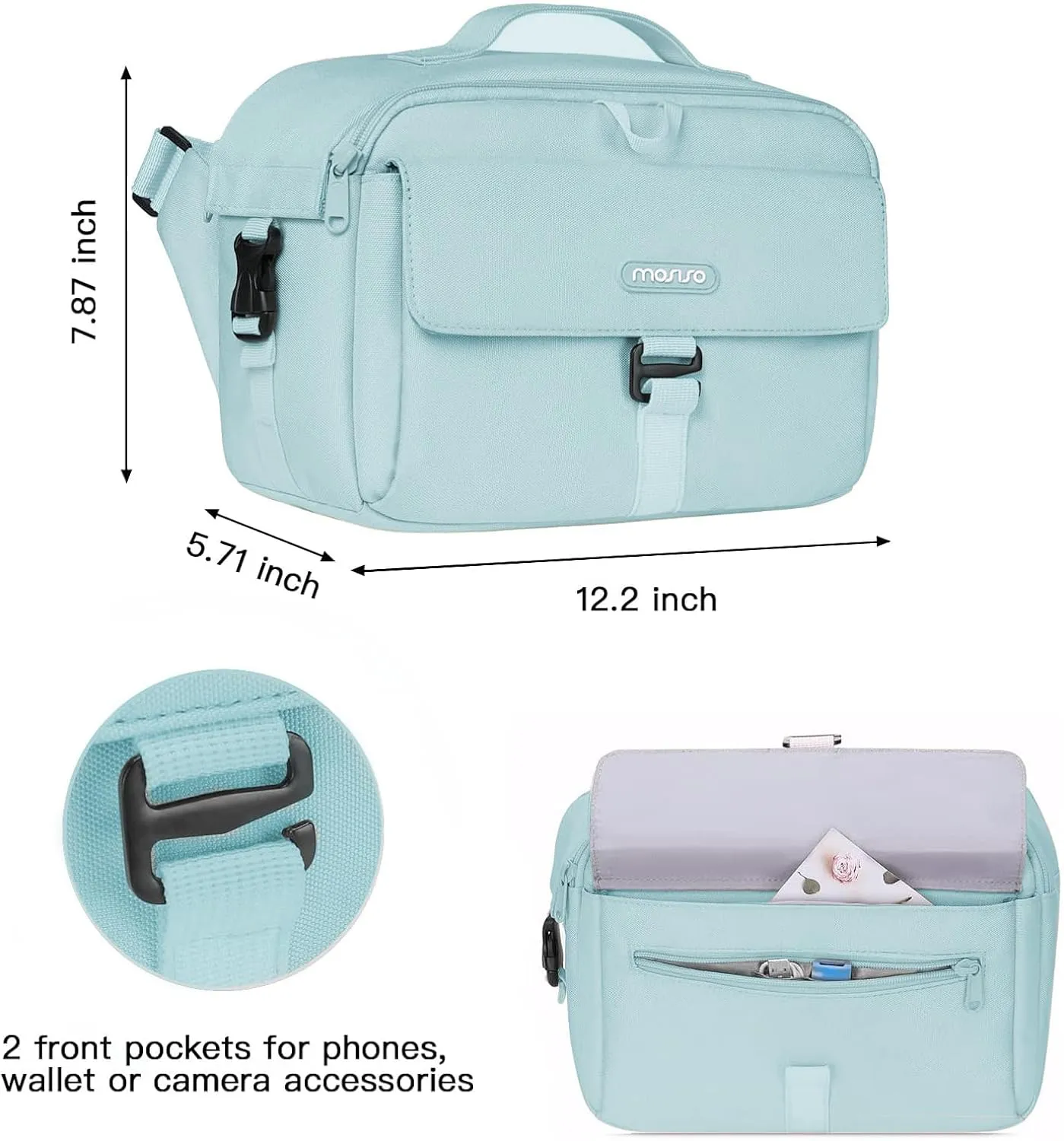 MOSISO Camera Shoulder Bag Case Crossbody Sling Purse, DSLR/SLR/Mirrorless Compact Padded Photography Handbag with Rain Cover Compatible with Canon/Nikon/Sony Cameras and Lenses, Air Blue