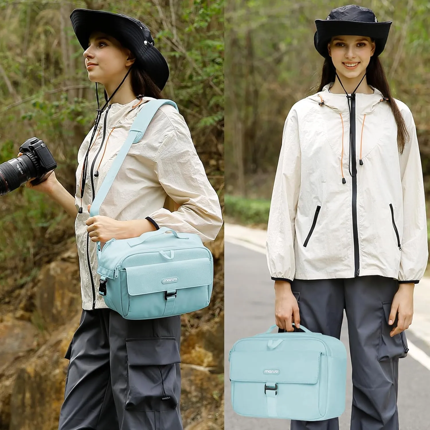 MOSISO Camera Shoulder Bag Case Crossbody Sling Purse, DSLR/SLR/Mirrorless Compact Padded Photography Handbag with Rain Cover Compatible with Canon/Nikon/Sony Cameras and Lenses, Air Blue
