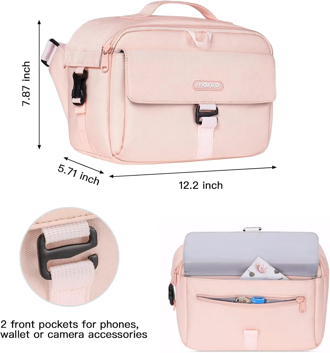 MOSISO Camera Shoulder Bag Case Crossbody Sling Purse, DSLR/SLR/Mirrorless Compact Padded Photography Handbag with Rain Cover Compatible with Canon/Nikon/Sony Cameras and Lenses, Pink