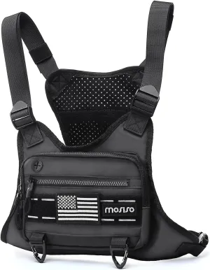 MOSISO Outdoor Sports Chest Bag for Men Women, Lightweight Tactical Running Chest Pack Vest with Built-In Phone Holder, EDC Pouch Bag Running Backpack for Workouts Hiking Cycling Travel, Black