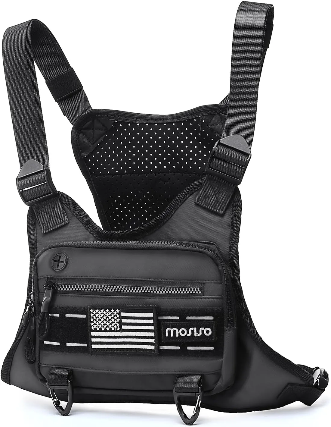 MOSISO Outdoor Sports Chest Bag for Men Women, Lightweight Tactical Running Chest Pack Vest with Built-In Phone Holder, EDC Pouch Bag Running Backpack for Workouts Hiking Cycling Travel, Black