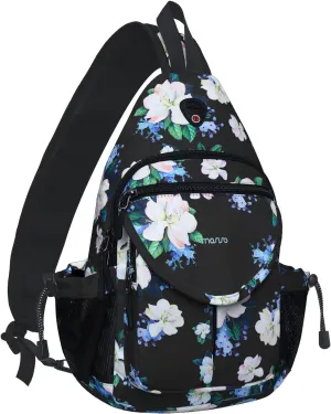 MOSISO Sling Backpack, Myrtle Flower Crossbody Travel Hiking Daypack Chest Bag with Anti-theft Pocket