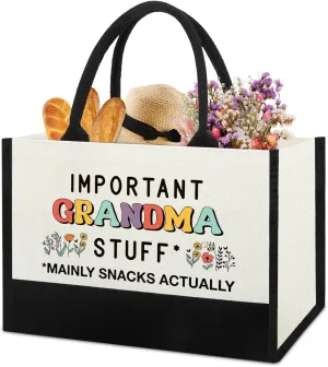 Mothers Day Birthday Gifts for Grandma, Tote Bag Gifts Idea for New First Time Grandma Gigi Nana from Grandkids, First Time Best Grandmother Shopping Grocery Bag